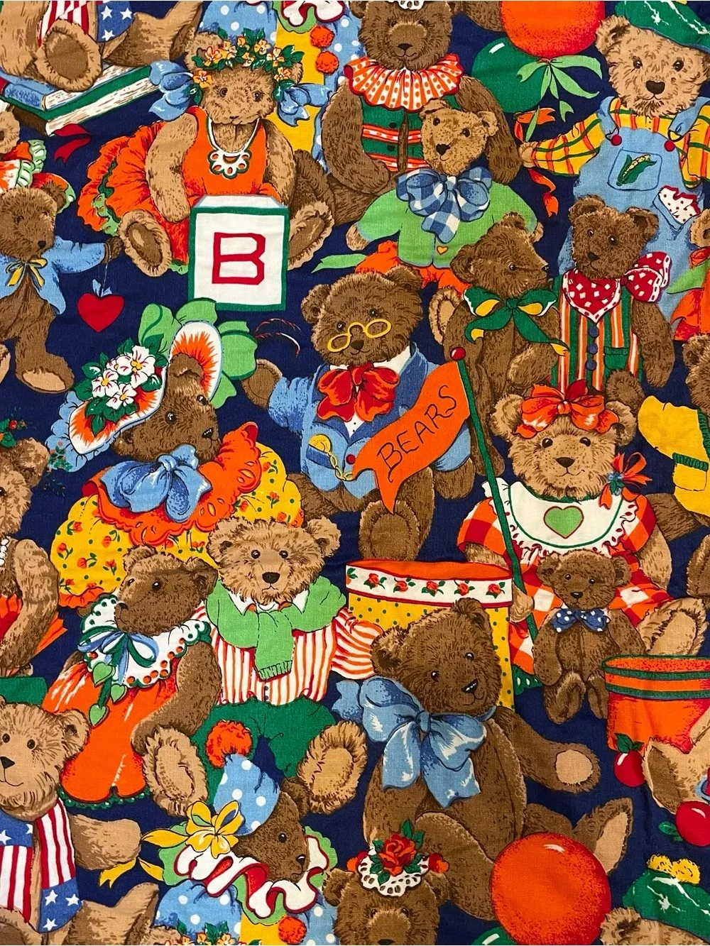 Vtg VIP TEDDIE'S TEA PARTY CRAFTING PANEL Crib  Quilt Wall Hanging 32”x 45”